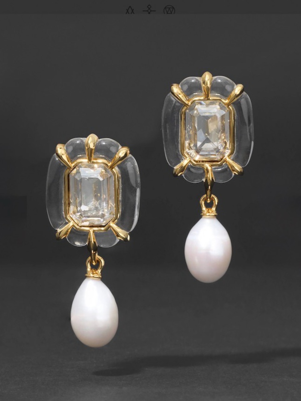 NEW Alexis Bittar Lucite Freshwater Pearl Earrings 14k Gold Plate Crystal JL01